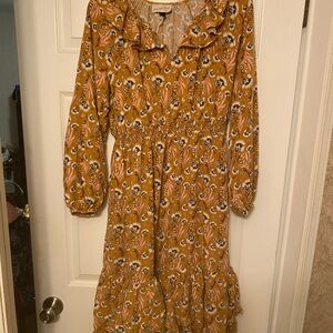 Universal Thread Mustard Floral Long Sleeve Dress